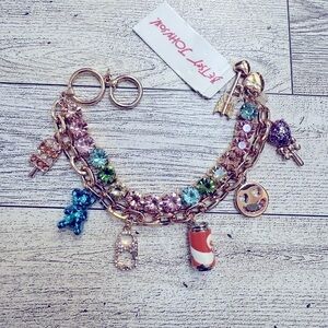 Betsey Johnson Gummy Bear Soda Smiley Face Arrow Rhinestone charm bracelet NEW